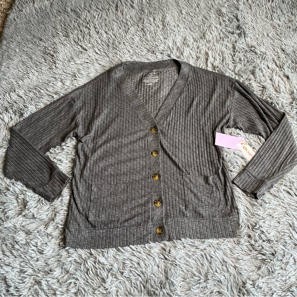 Joyspun Cardigan Womens Small NWT Gray Ribbed Button Up Pockets Soft